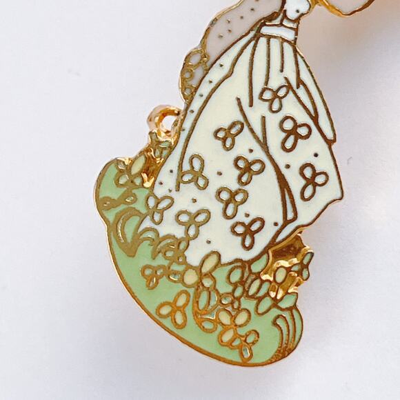 VTG Precious Moments Signed Enamel Lapel Pin 80s Storybook Girl Gold Tone Brooch - Picture 5 of 10